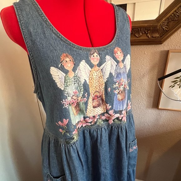 Vintage Denim Jumper Teacher Dress "An Angel's Work Is Never Done" - Picture 3 of 5